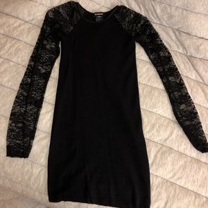 Bebe black bodycon dress with lace sleeves